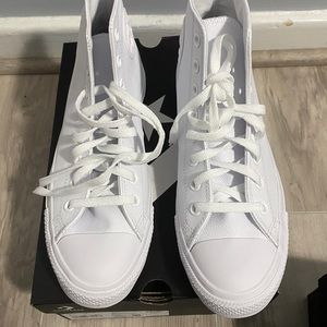 White leather monochrome high tops